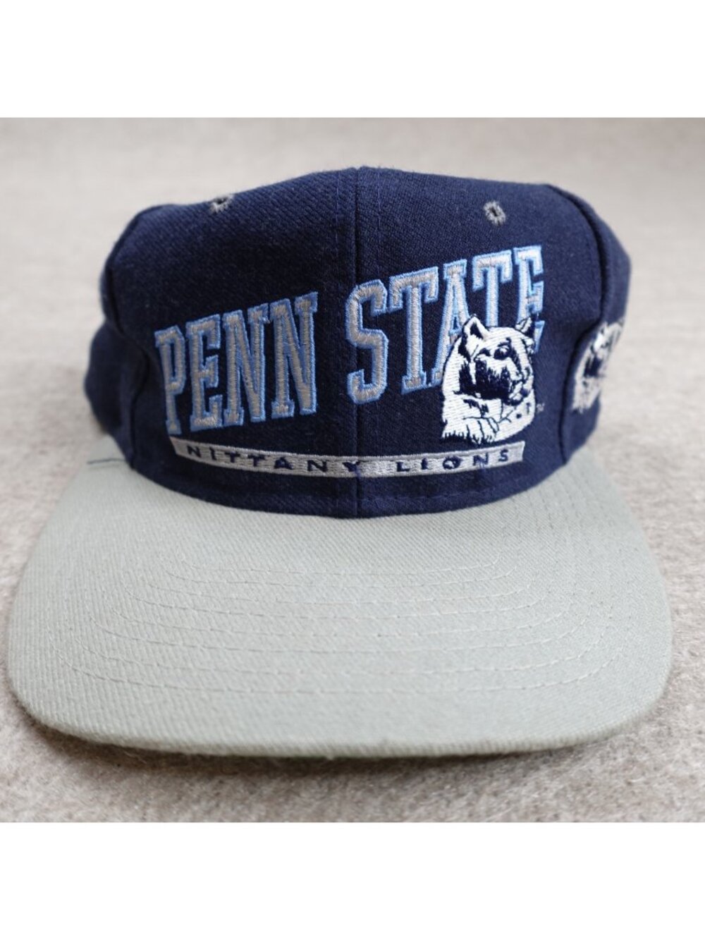 Penn State Nittany Lions Hat Blue Spellout Cotton Snapback Signatures Vintage
